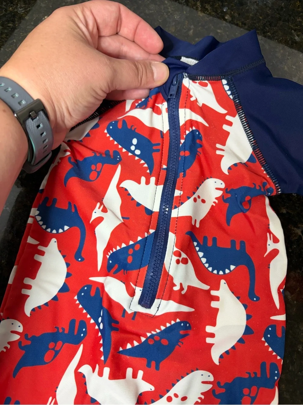 Infant Red & Blue Dinosaur Rash Guard One-Piece Swimsuit 0-3 months
